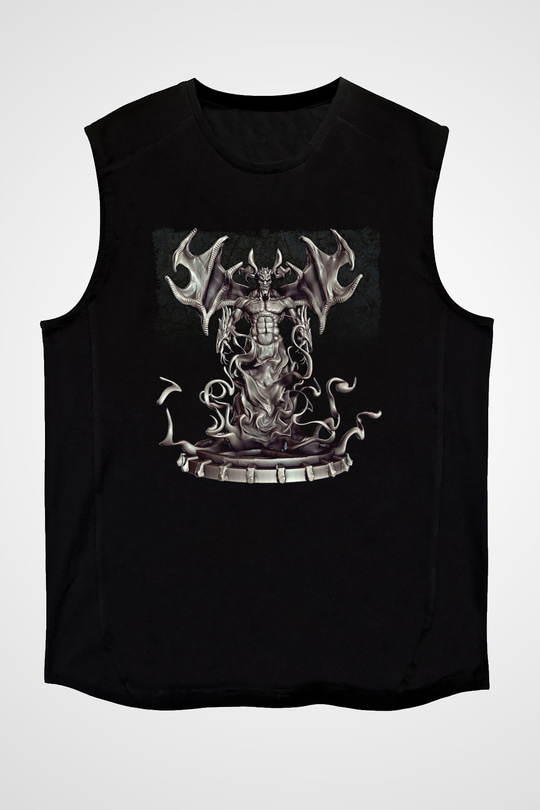 Samael Baskılı Unisex Siyah Kolsuz Tişört - Tshirt