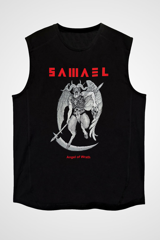 Samael Baskılı Unisex Siyah Kolsuz Tişört - Tshirt