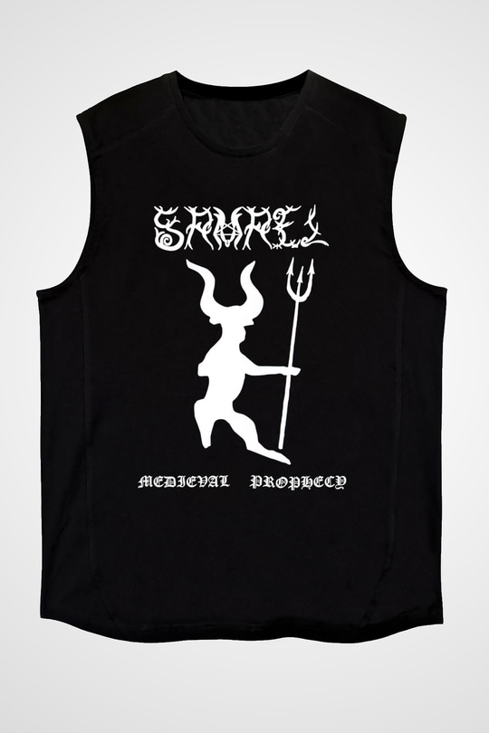 Samael Baskılı Unisex Siyah Kolsuz Tişört - Tshirt