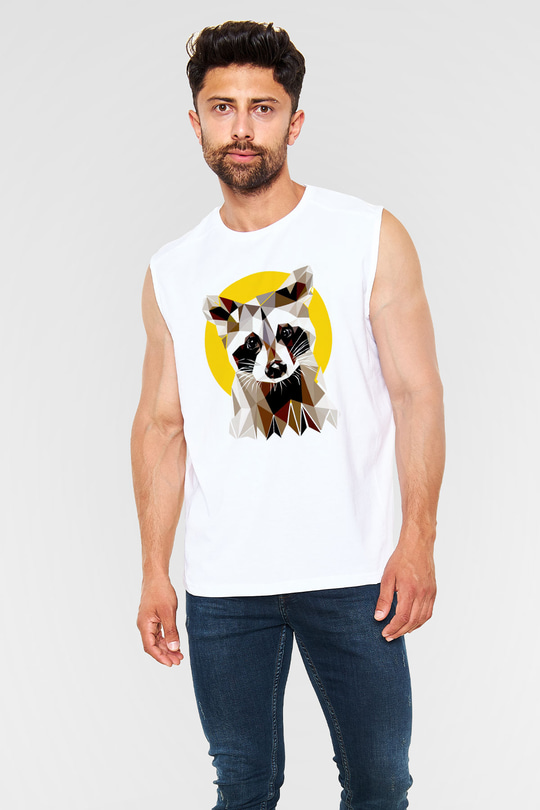 Samur Baskılı Unisex Beyaz  Kolsuz Tişört