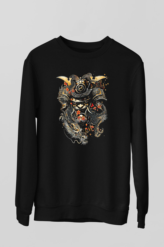 Samurai Baskılı Unisex Siyah  Sweatshirt