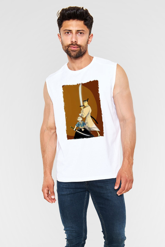 Samurai Jack Beyaz Unisex Kolsuz Tişört