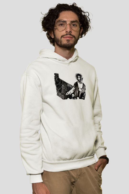 Sandman Baskılı Beyaz Unisex Hoodie