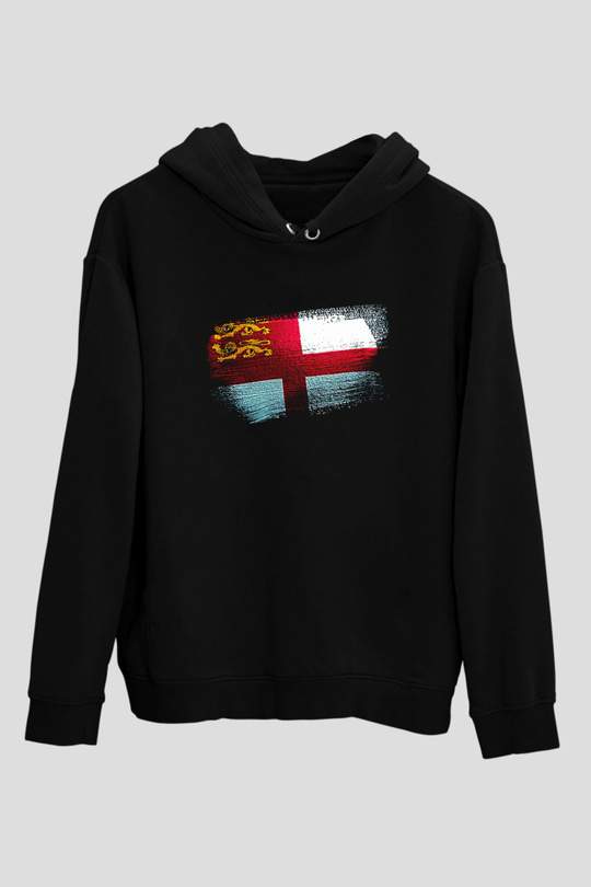 Sark Bayrağı Baskılı Unisex Siyah Kapüşonlu Sweatshirt
