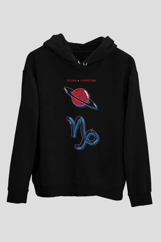 Satürn Siyah Unisex Hoodie