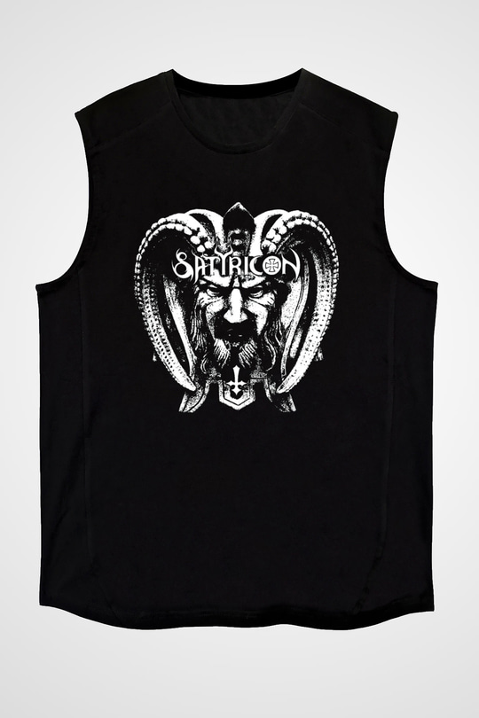 Satyricon Baskılı Unisex Siyah Kolsuz Tişört - Tshirt