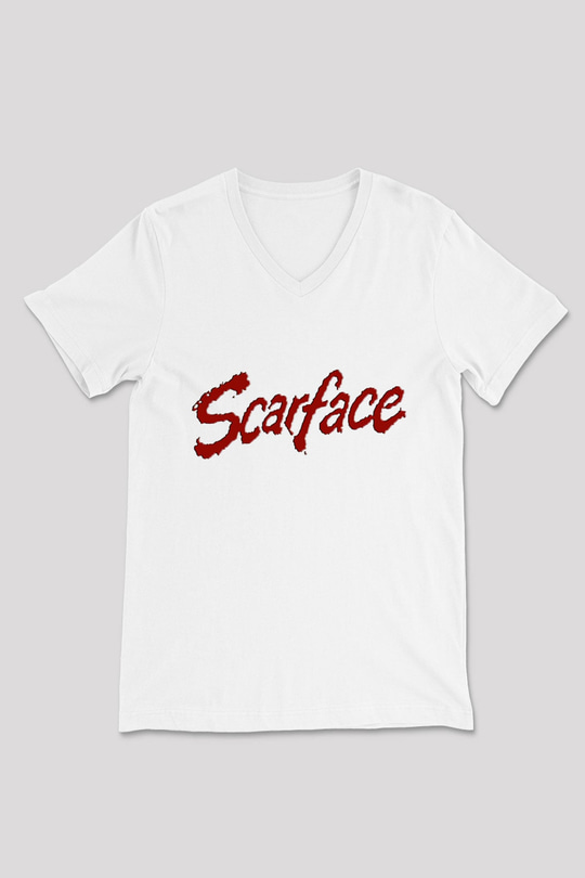 Scarface Beyaz Unisex V Yaka Tişört T-Shirt