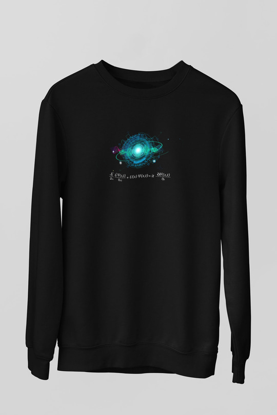 Schrödinger Dalga Denklemi Uzay Baskılı Unisex Siyah Sweatshirt