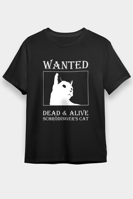 Schrödingerin Kedisi Aranıyor Baskılı Unisex Siyah Tişört - Tshirt