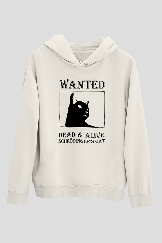 Schrödingerin Kedisi Aranıyor Baskılı Unisex Ekru Hoodie