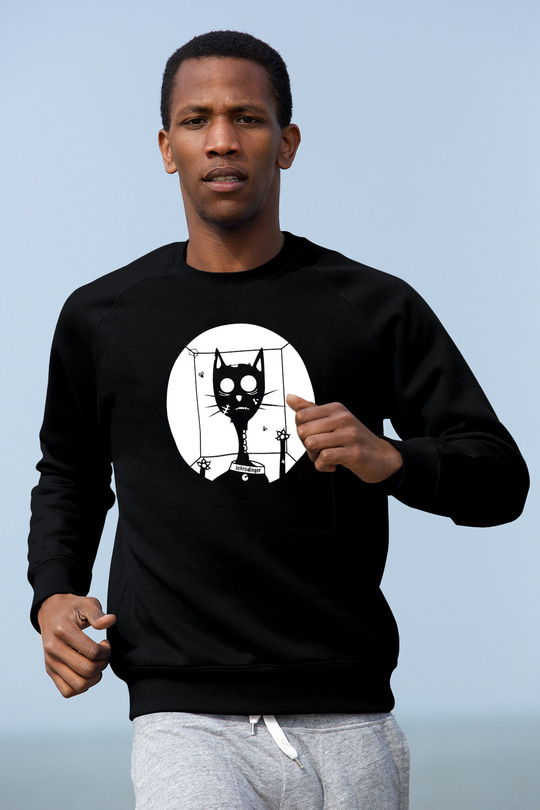 Schrödingerin Kedisi Kutuda Baskılı Unisex Siyah Sweatshirt