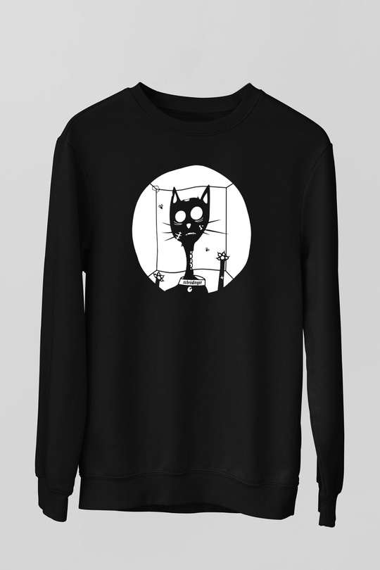 Schrödingerin Kedisi Kutuda Baskılı Unisex Siyah Sweatshirt