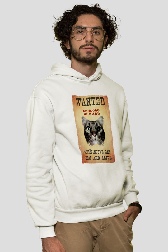 Schrödingerin Kedisi Wanted Baskılı Unisex Ekru Hoodie