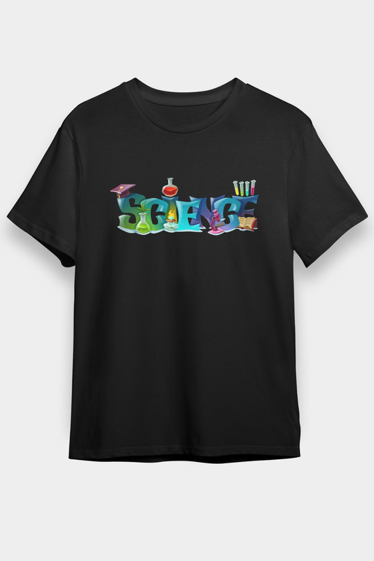 Science Baskılı Unisex Siyah Tişört
