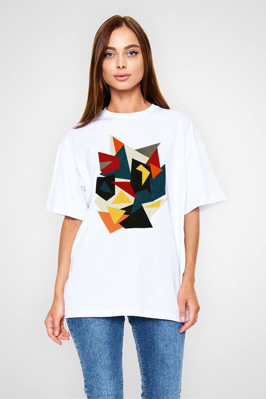 Şekil Beyaz Unisex Oversize Tişört T-Shirt