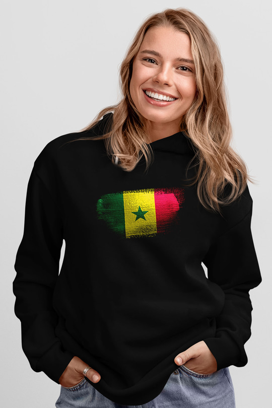 Senegal Bayrağı Baskılı Unisex Siyah Kapüşonlu Sweatshirt