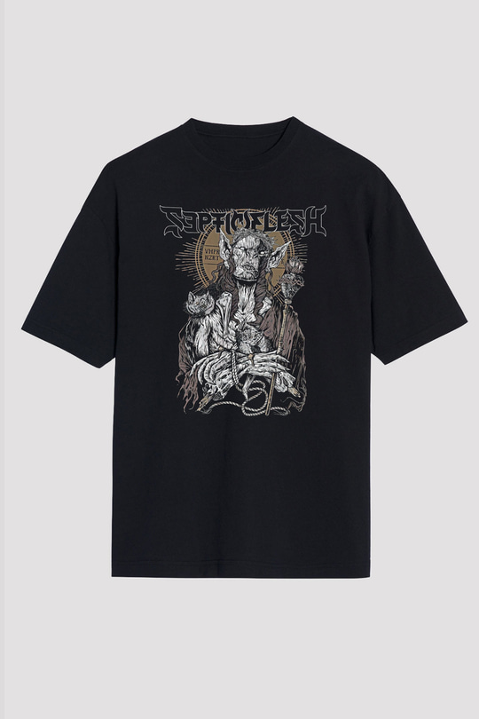 Septicflesh Baskılı Unisex Siyah Oversize Tişört - Tshirt