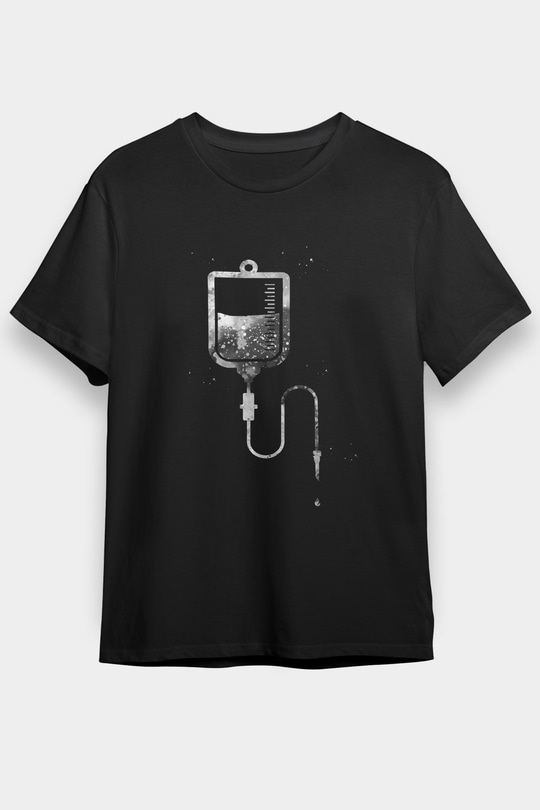 Serum Temalı Baskılı Unisex Siyah Tişört - Tshirt