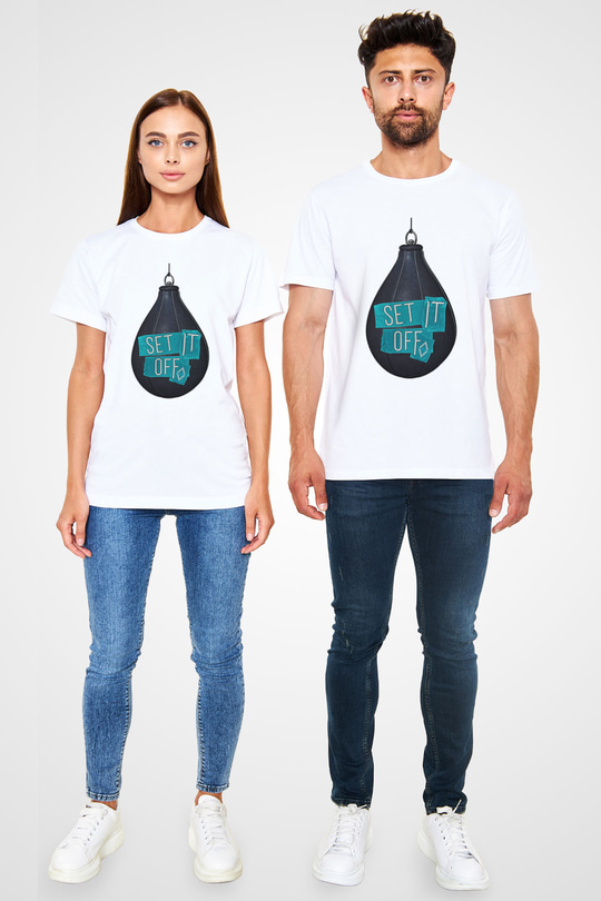 Set it off  Baskılı Unisex Beyaz Tişört - Tshirt