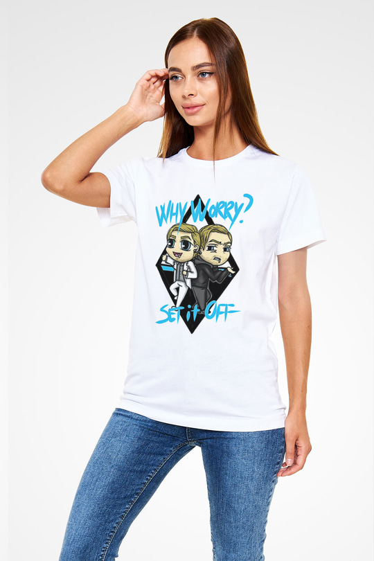 Set it off  Baskılı Unisex Beyaz Tişört - Tshirt