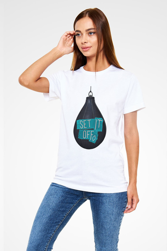 Set it off  Baskılı Unisex Beyaz Tişört - Tshirt