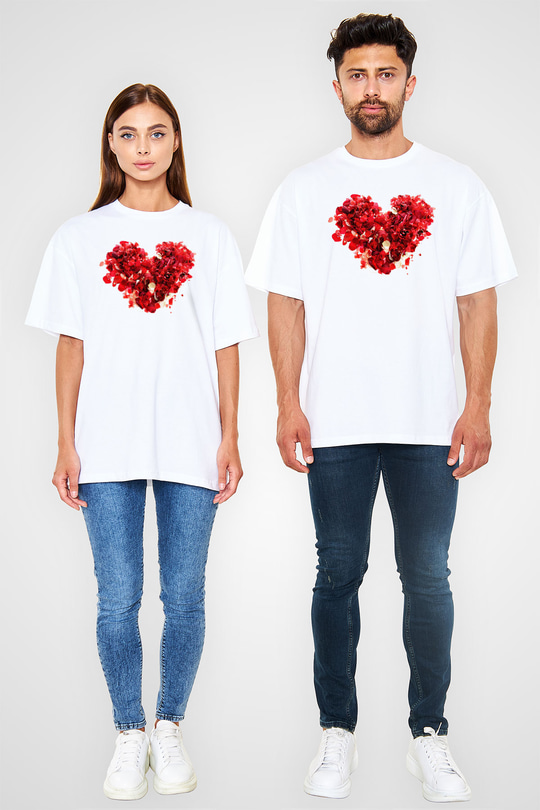 Sevgililer Günü Beyaz Unisex Oversize Tişört T-Shirt