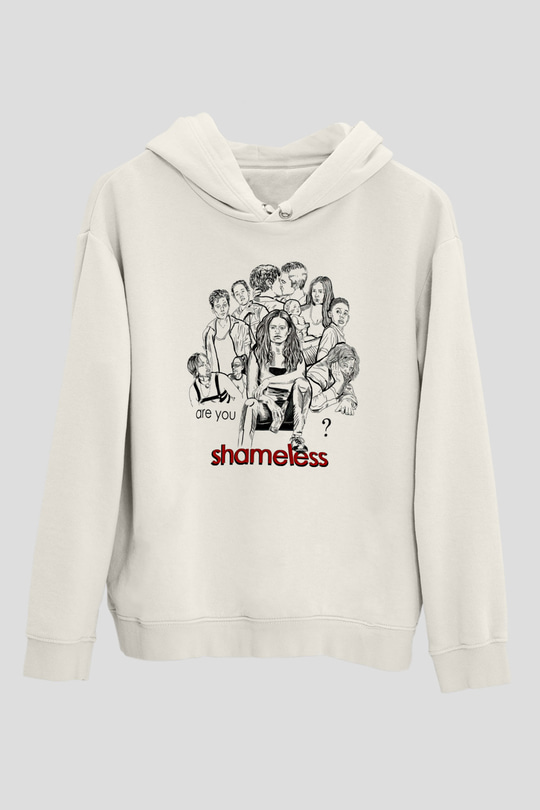 Shameless Baskılı Beyaz Unisex Hoodie