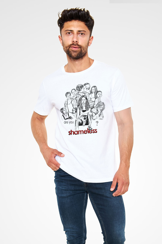 Shameless Unisex Baskılı Beyaz Tişört - Tshirt