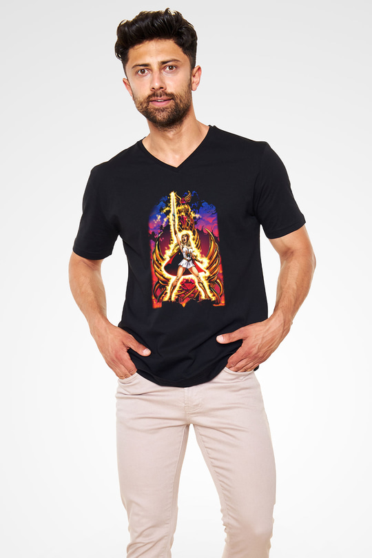 She-Ra Siyah Unisex V Yaka Tişört