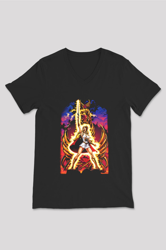 She-Ra Siyah Unisex V Yaka Tişört