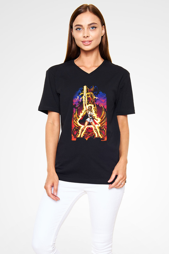 She-Ra Siyah Unisex V Yaka Tişört