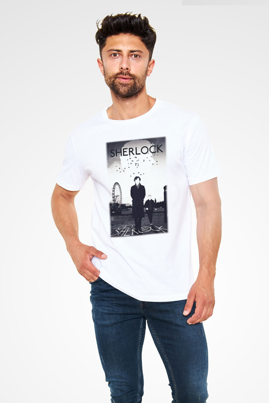 Sherlock Beyaz Unisex Tişört T-Shirt