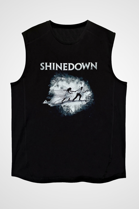 Shinedown Baskılı Unisex Siyah Kolsuz Tişört - Tshirt