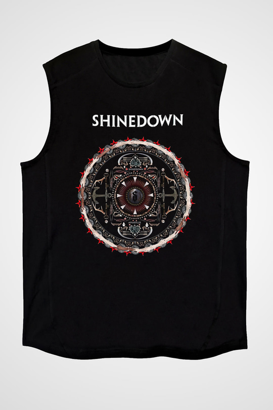 Shinedown Baskılı Unisex Siyah Kolsuz Tişört - Tshirt