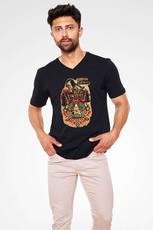 Shining Siyah Unisex V Yaka Tişört