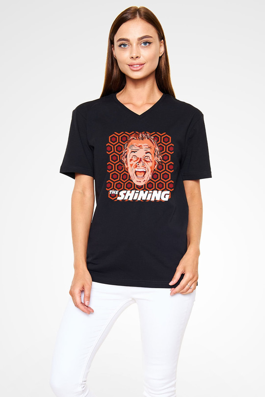 Shining Siyah Unisex V Yaka Tişört