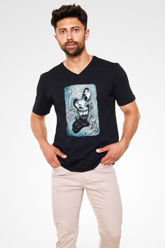 Shining Siyah Unisex V Yaka Tişört