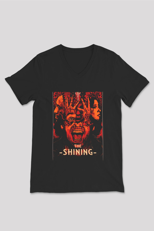 Shining Siyah Unisex V Yaka Tişört