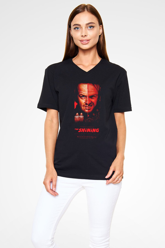 Shining Siyah Unisex  V Yaka Tişört