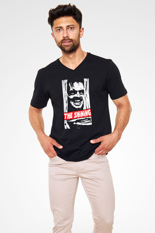 Shining Siyah Unisex V Yaka Tişört