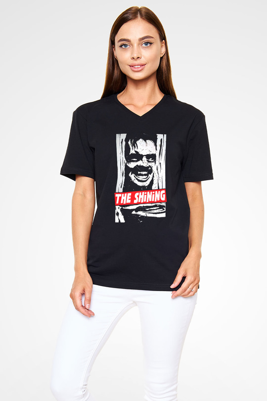 Shining Siyah Unisex V Yaka Tişört