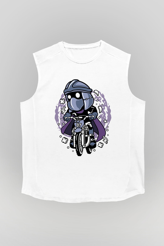 Shredder Biker Baskılı Beyaz Unisex Kolsuz Tişört