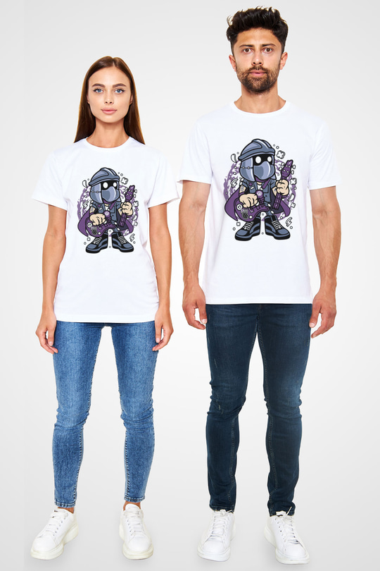 Shredder Rockstar Baskılı Beyaz Unisex Tshirt