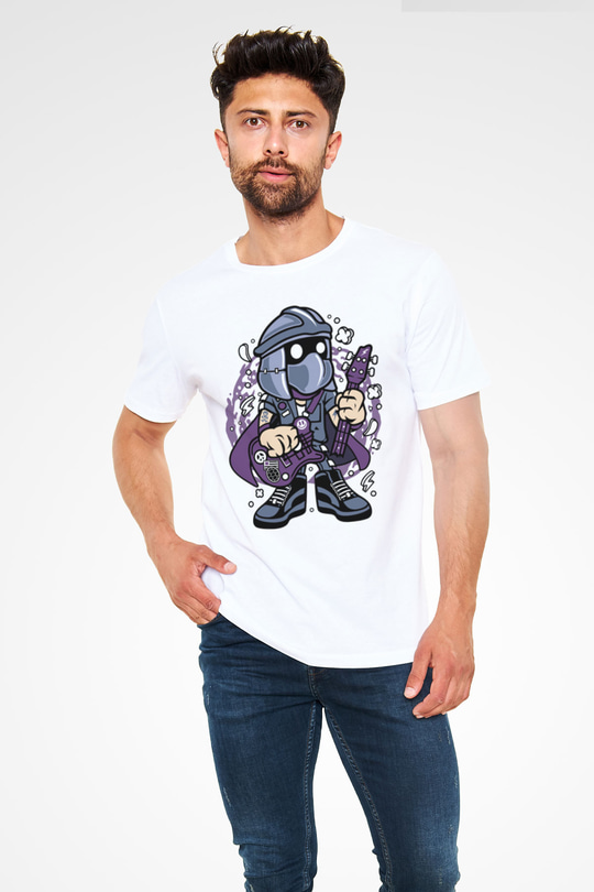Shredder Rockstar Baskılı Beyaz Unisex Tshirt