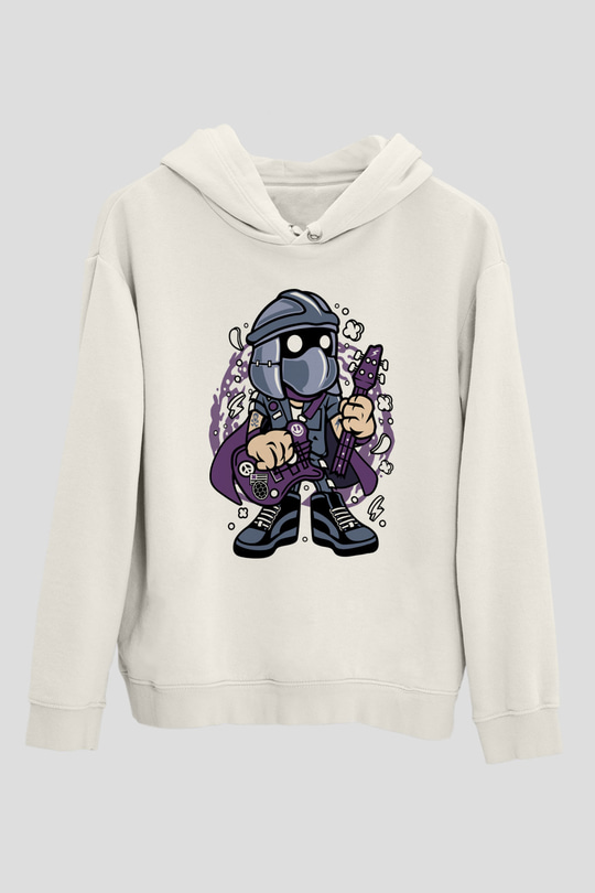 Shredder Rockstar Baskılı Beyaz Unisex Hoodie