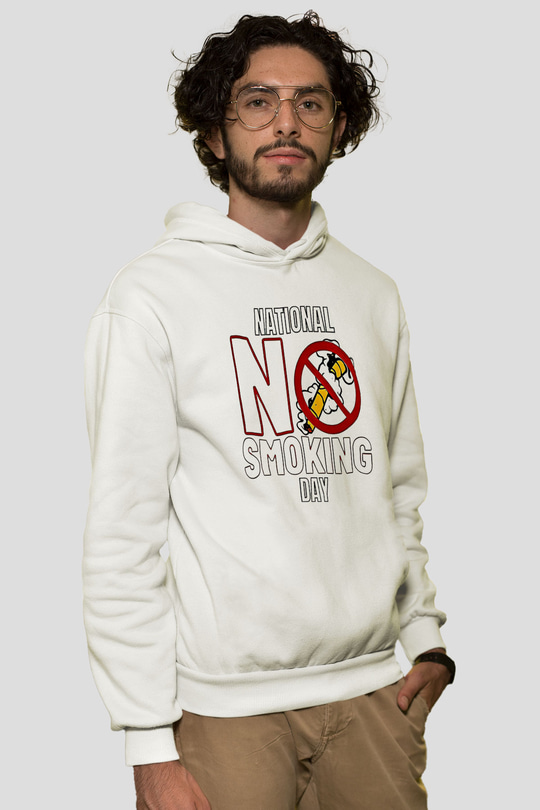 Sigarayı Bırakma Günü Baskılı Beyaz Unisex Kapüşonlu Sweatshirt