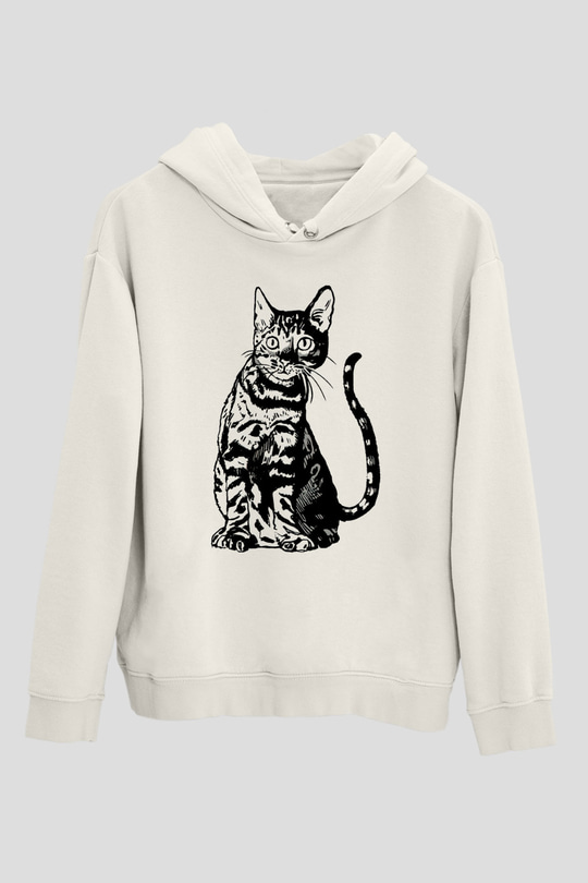 Siyah KediBeyaz  Unisex Hoodie