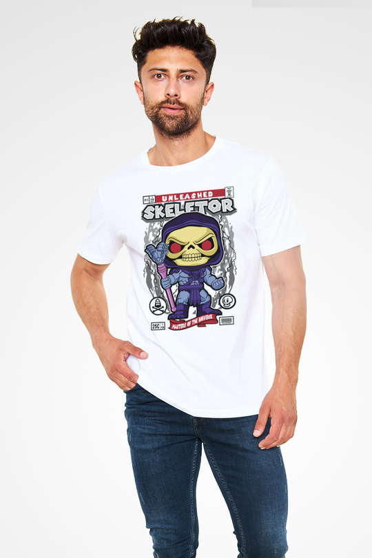 Skeletor Baskılı Unisex Beyaz Tişört