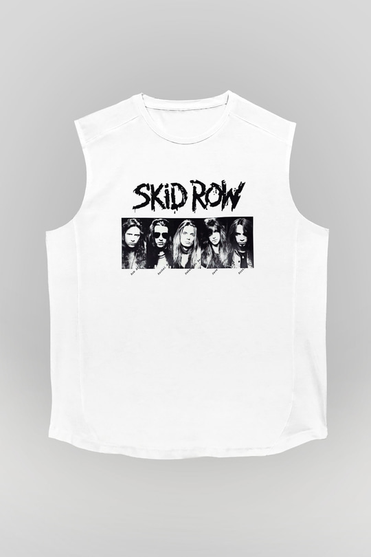 Skid Row Baskılı Beyaz Unisex Kolsuz Tişört - Tshirt
