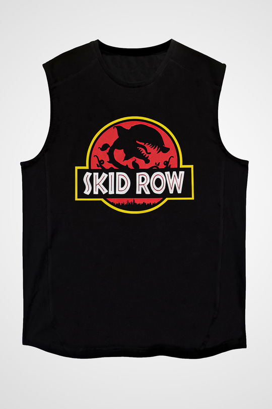 Skid Row Baskılı Unisex Siyah Kolsuz Tişört - Tshirt